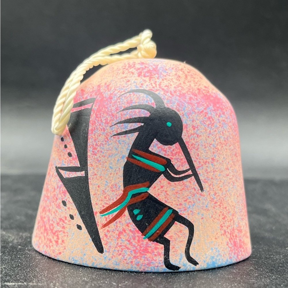 Southwest Hand Painted Art Kokopelli Ceramic Bell Signed By Artist 2” Tall